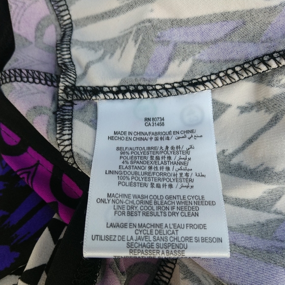 Max & Cleo Dark Purple White Black Lilac Dress LS Ties In Back - Picture 10 of 16